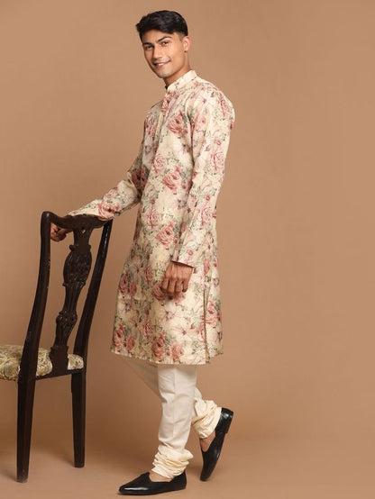 Men's Brown Silk Blend Straight Kurta