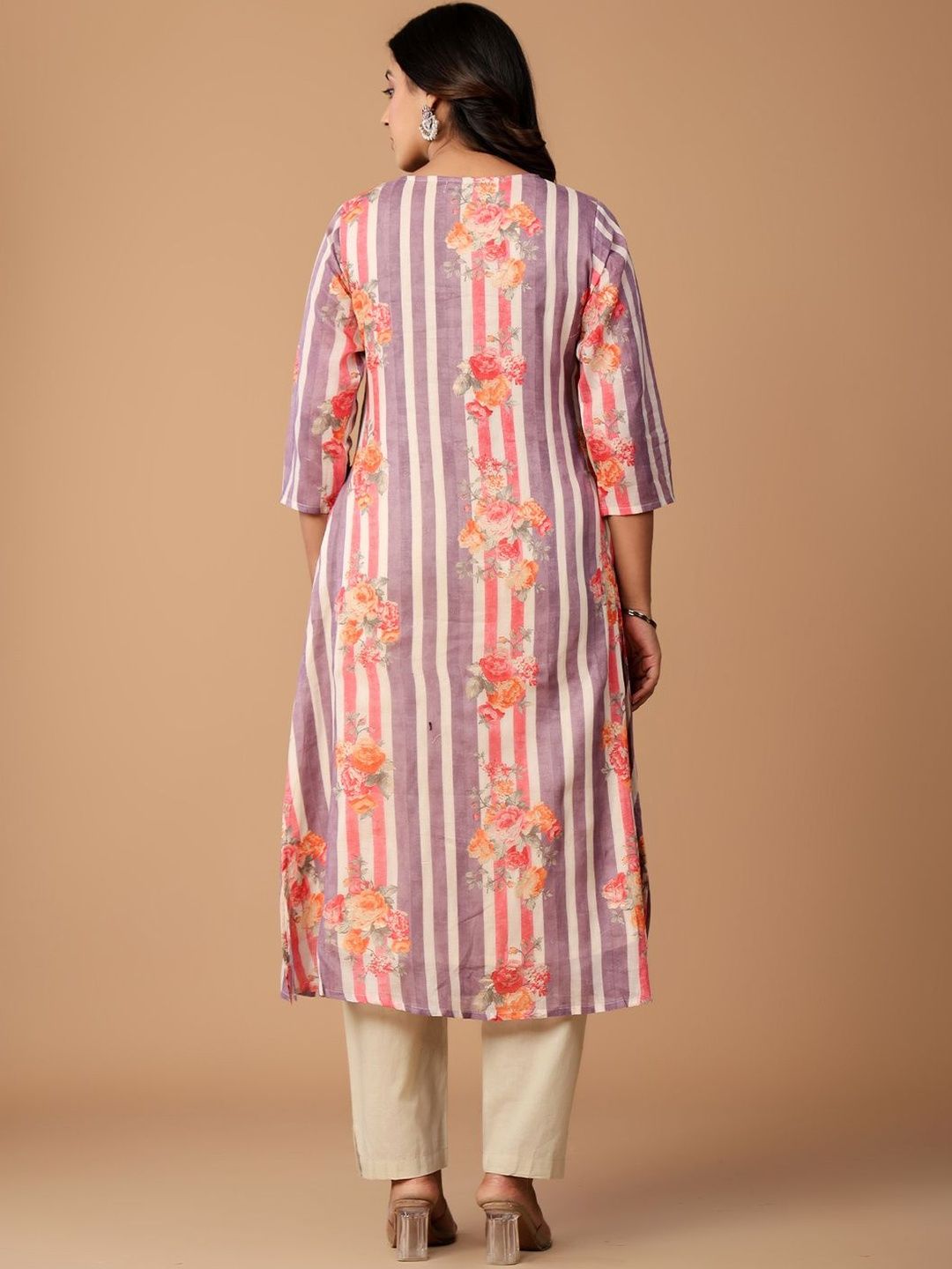 Floral Printed Pleated Pure Cotton A-Line Kurta with Trousers