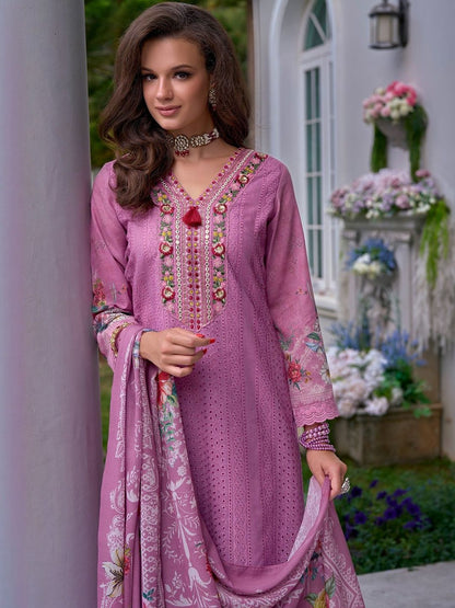 Embroidered Regular Thread Work Pure Cotton Kurta With Trousers & Dupatta