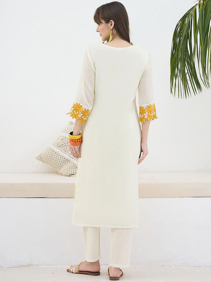 Dhiyona IE Embroidered Pure Cotton V Neck Top With Trouser