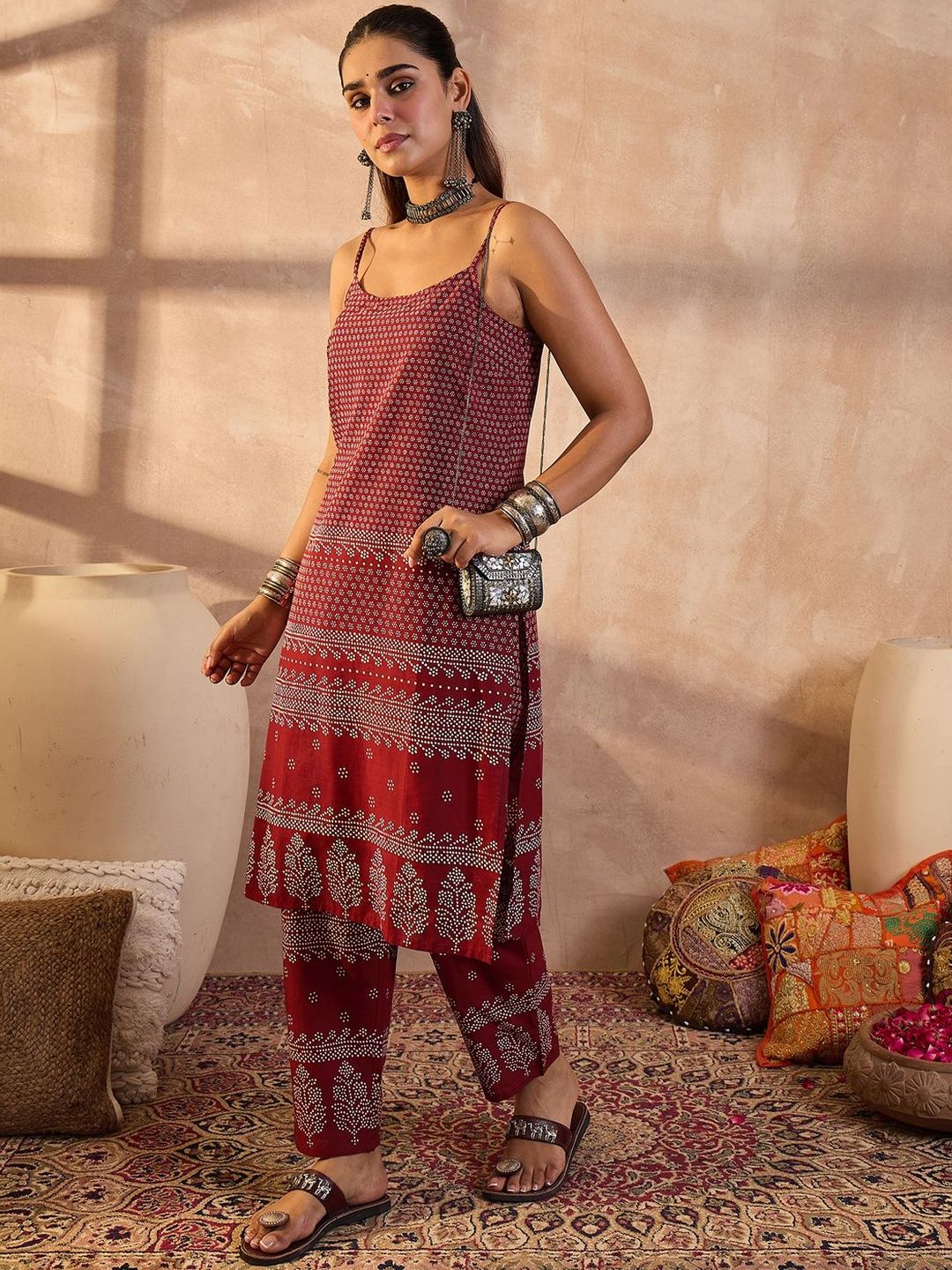 Dhiyona IE Women Ethnic Motifs Printed Pure Cotton Kurta with Trousers