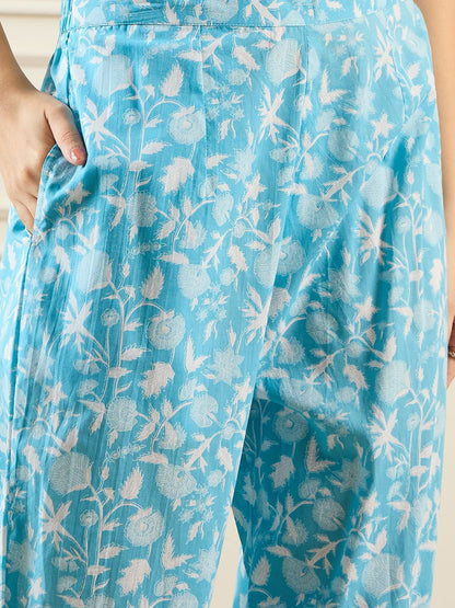 Dhiyona IE Floral Printed V-Neck Pure Cotton Tunic & Trouser