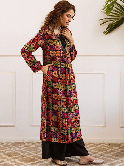 Women Printed Regular Beads and Stones Work Kurta with Palazzos