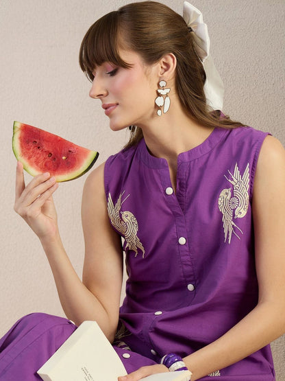 Women Ethnic Motifs Embroidered Regular Thread Work Pure Cotton Kurta with Trousers