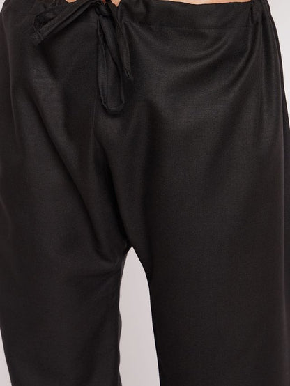 Men's Black Cotton Blend Pathani Pathani Kurta Set