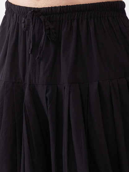 Men's Black Silk Blend Straight Jacket  Kurta and Dhoti Set