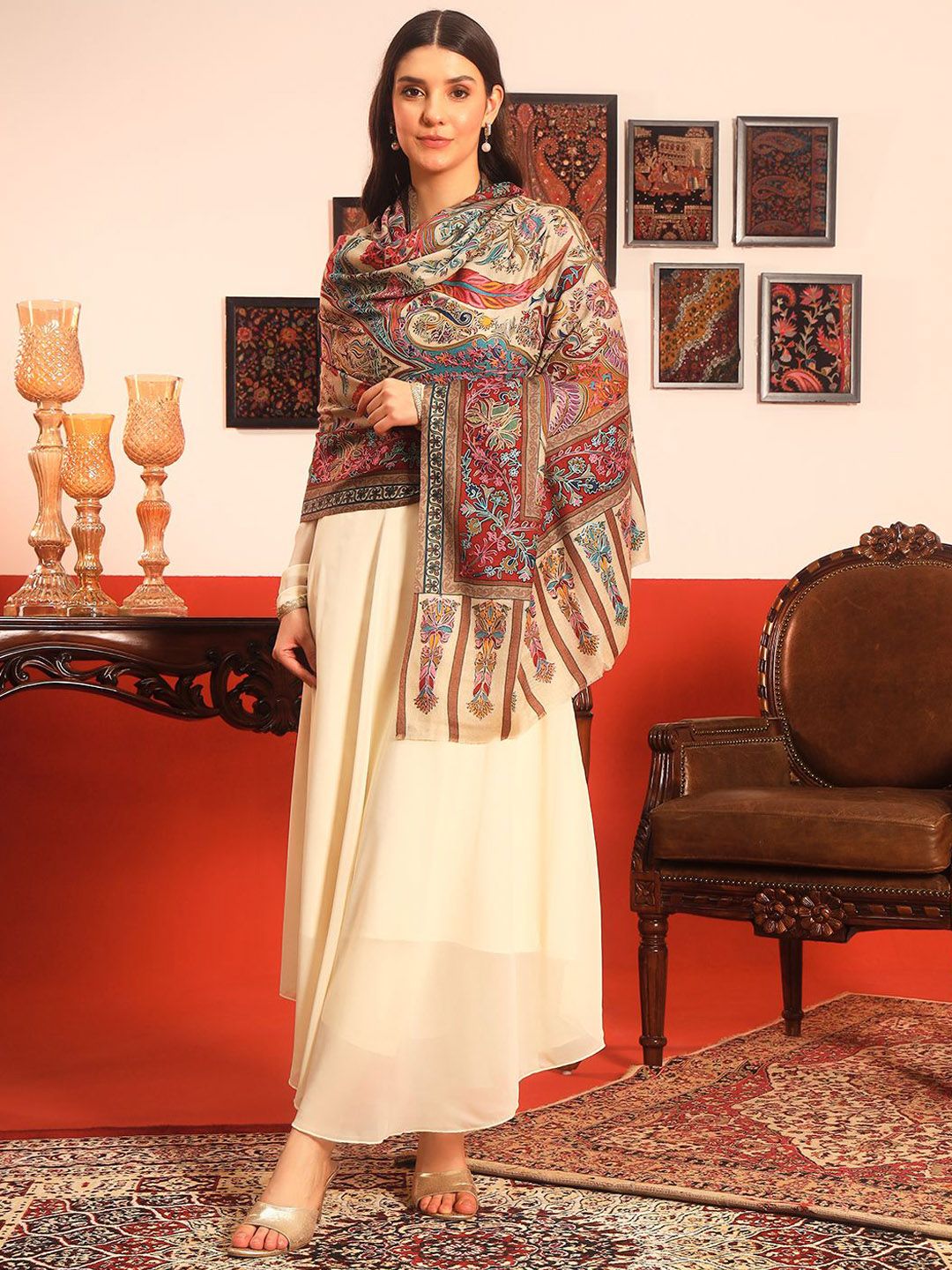 Dhiyona PA Paisley Embroidered Rangkalam Pure Wool Kalamkari Shawl