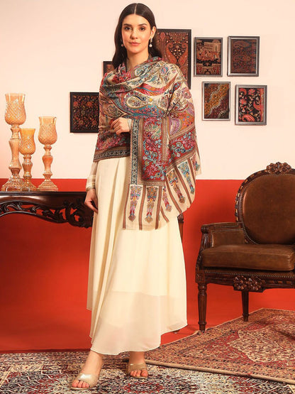 Dhiyona PA Paisley Embroidered Rangkalam Pure Wool Kalamkari Shawl