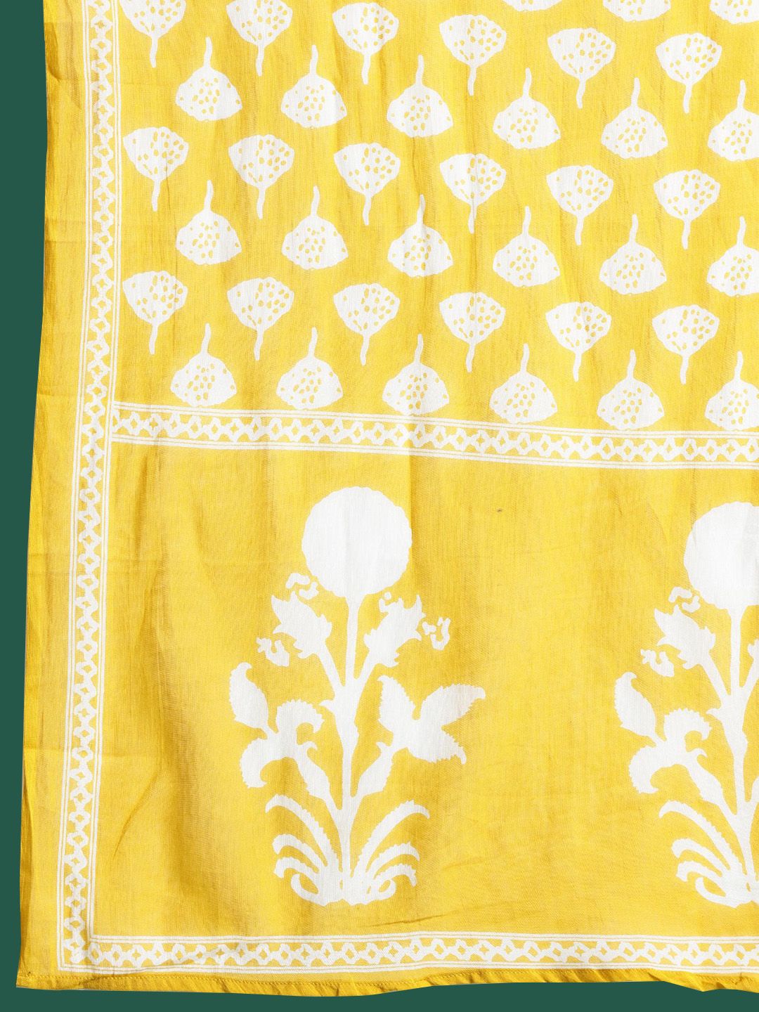 Floral Printed Mirror Work Pure Cotton Kurta With Trousers & Dupatta