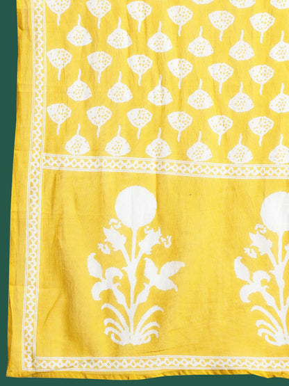 Floral Printed Mirror Work Pure Cotton Kurta With Trousers & Dupatta