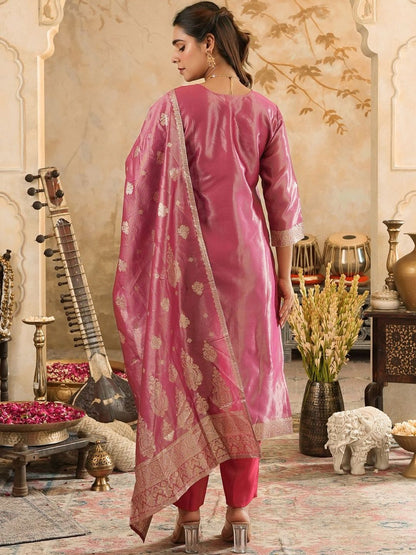 Women Ethnic Motifs Woven Design Kurta with Trousers & Dupatta