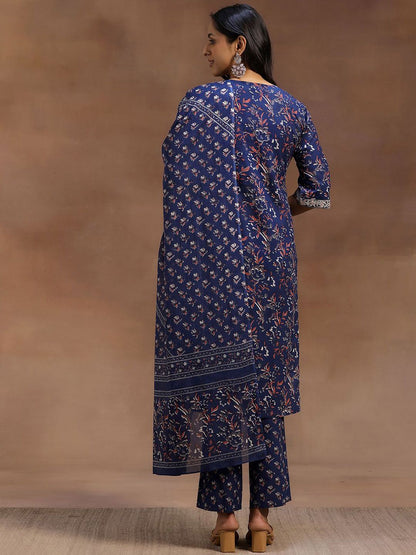 Dhiyona LB Women's Floral Printed Pure Cotton Straight Kurta With Trouser & Dupatta