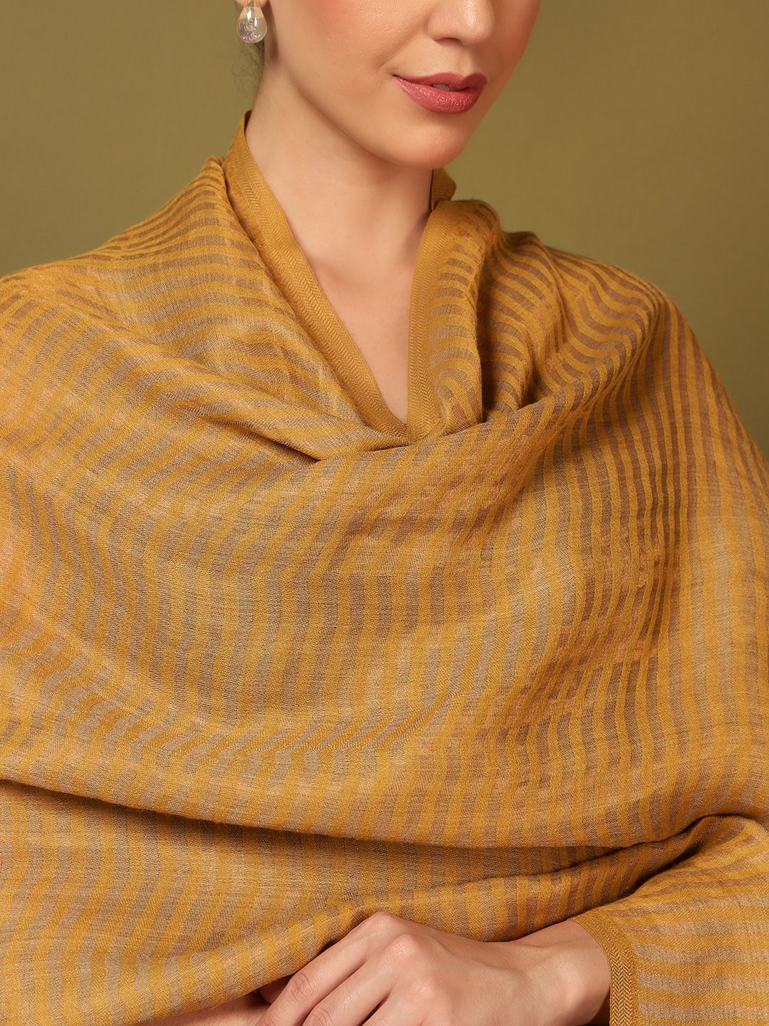 Dhiyona PA Striped Woven Design Woollen Reversible Shawl