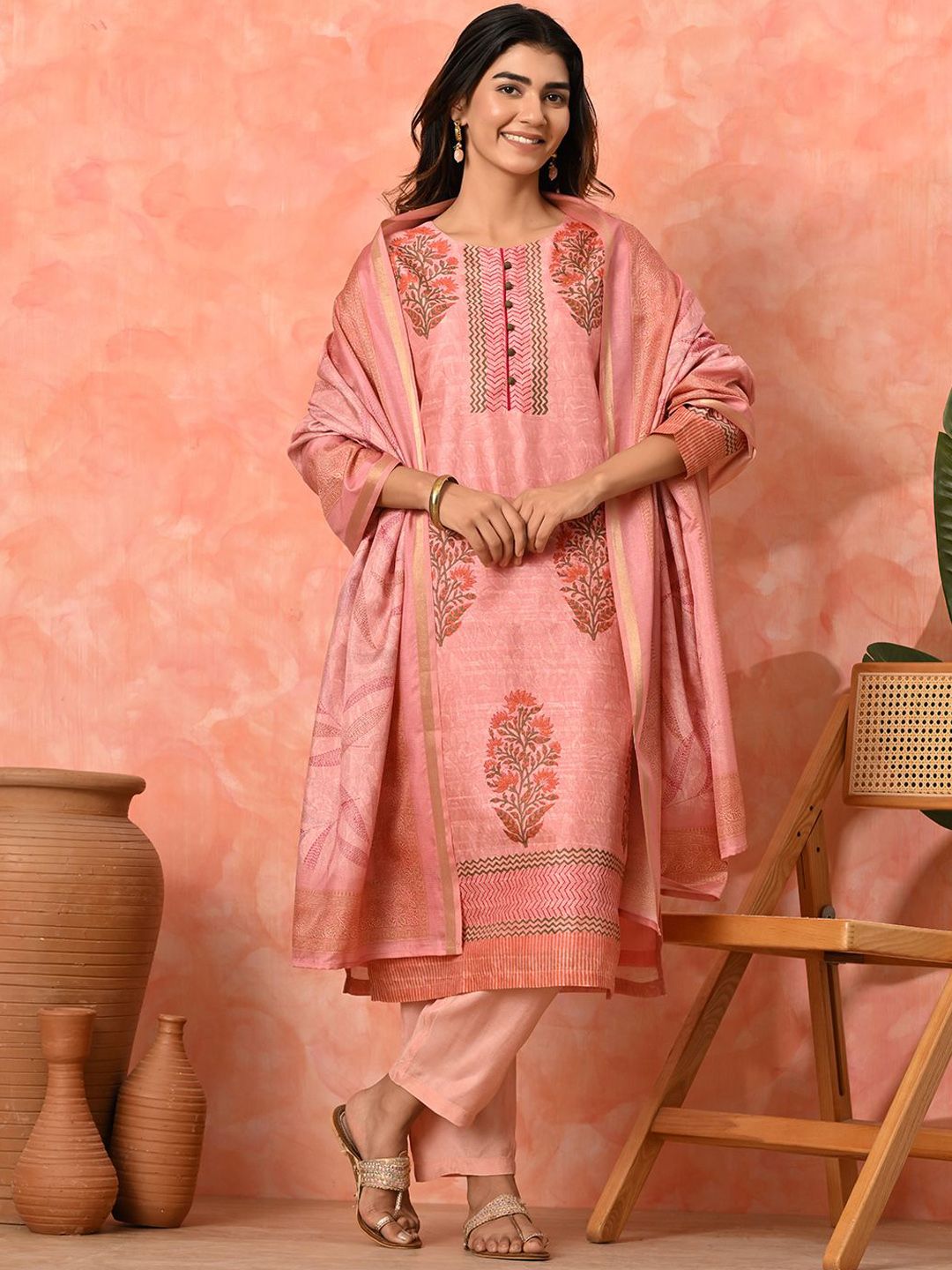 Dhiyona SN Women's Floral Printed Kurta with Trousers & Dupatta