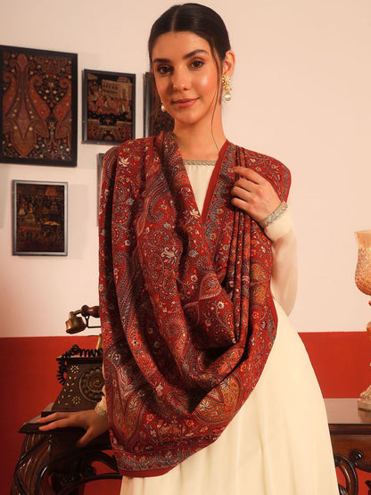 Dhiyona PA Mahnoor Pure Wool Paisley Embroidered Shawl