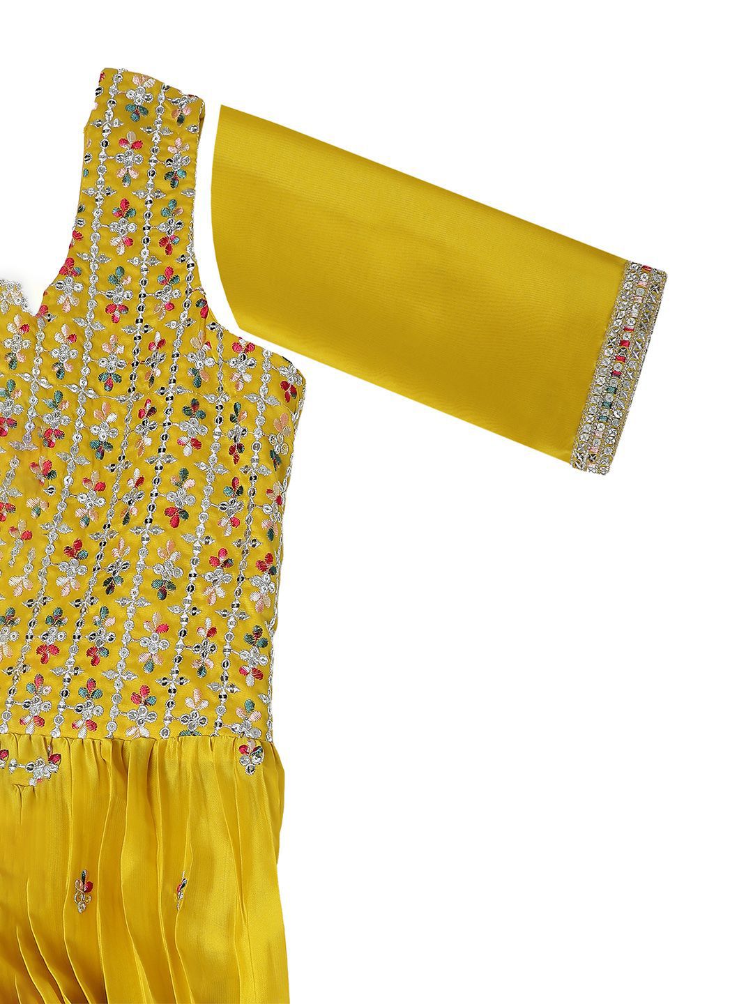 Dhiyona SO Women's Women Alina Cut Ethnic Motifs Embroidered Pleated Sequinned Kurta with Palazzos & With Dupatta