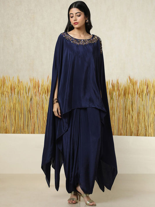 Dhiyona SO Women's Layered Beads and Stones Kaftan Top With Dhoti Pants & Inner
