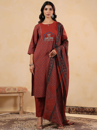 Women Ethnic Motifs Printed Cotton Kurta with Trousers & Dupatta