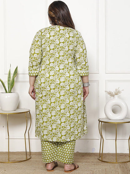 Dhiyona KL Women Floral Printed Regular Sequinned Pure Cotton Kurta with Trousers & With Dupatta