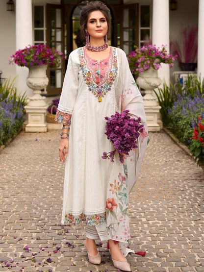 Women Floral Embroidered Regular Thread Work Pure Cotton Kurta with Trousers & With Dupatta