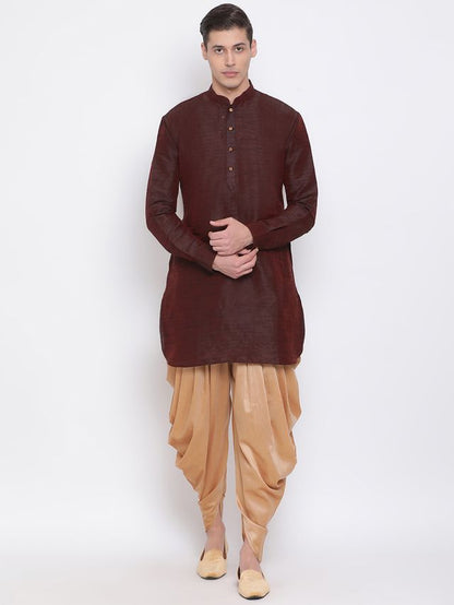 Men's Burgandy Silk Blend Pathani Kurta