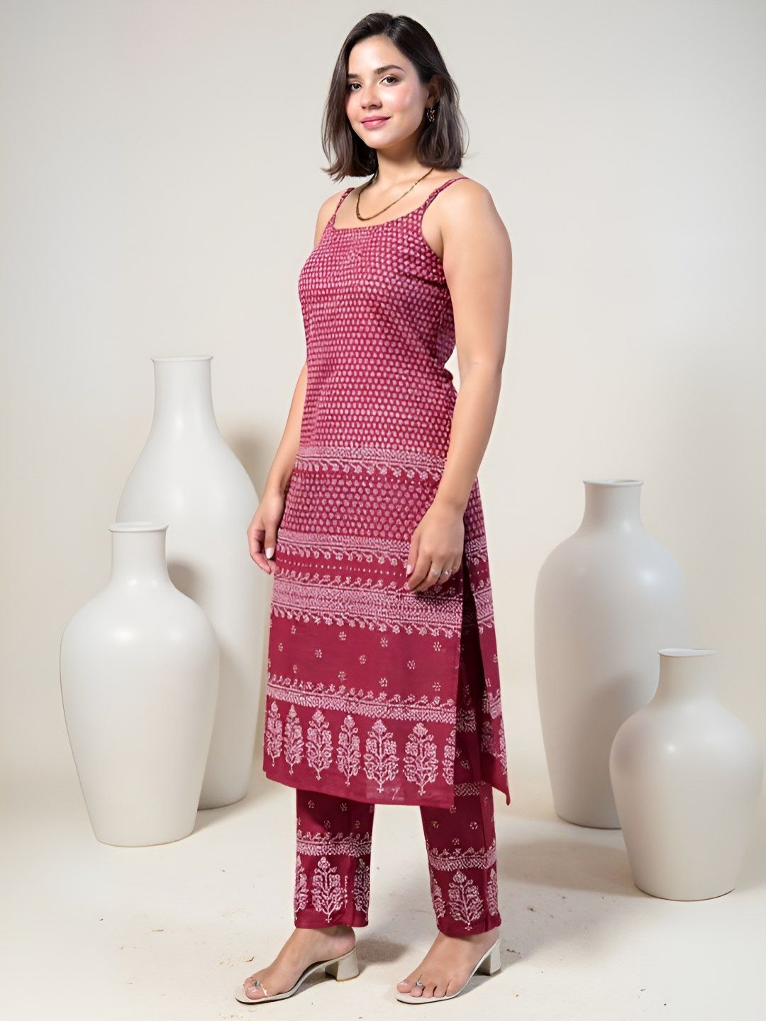 Dhiyona IE FloralPrinted Straight Tunic & Trouser Pure Cotton Co-Ords Set