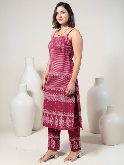 Dhiyona IE FloralPrinted Straight Tunic & Trouser Pure Cotton Co-Ords Set