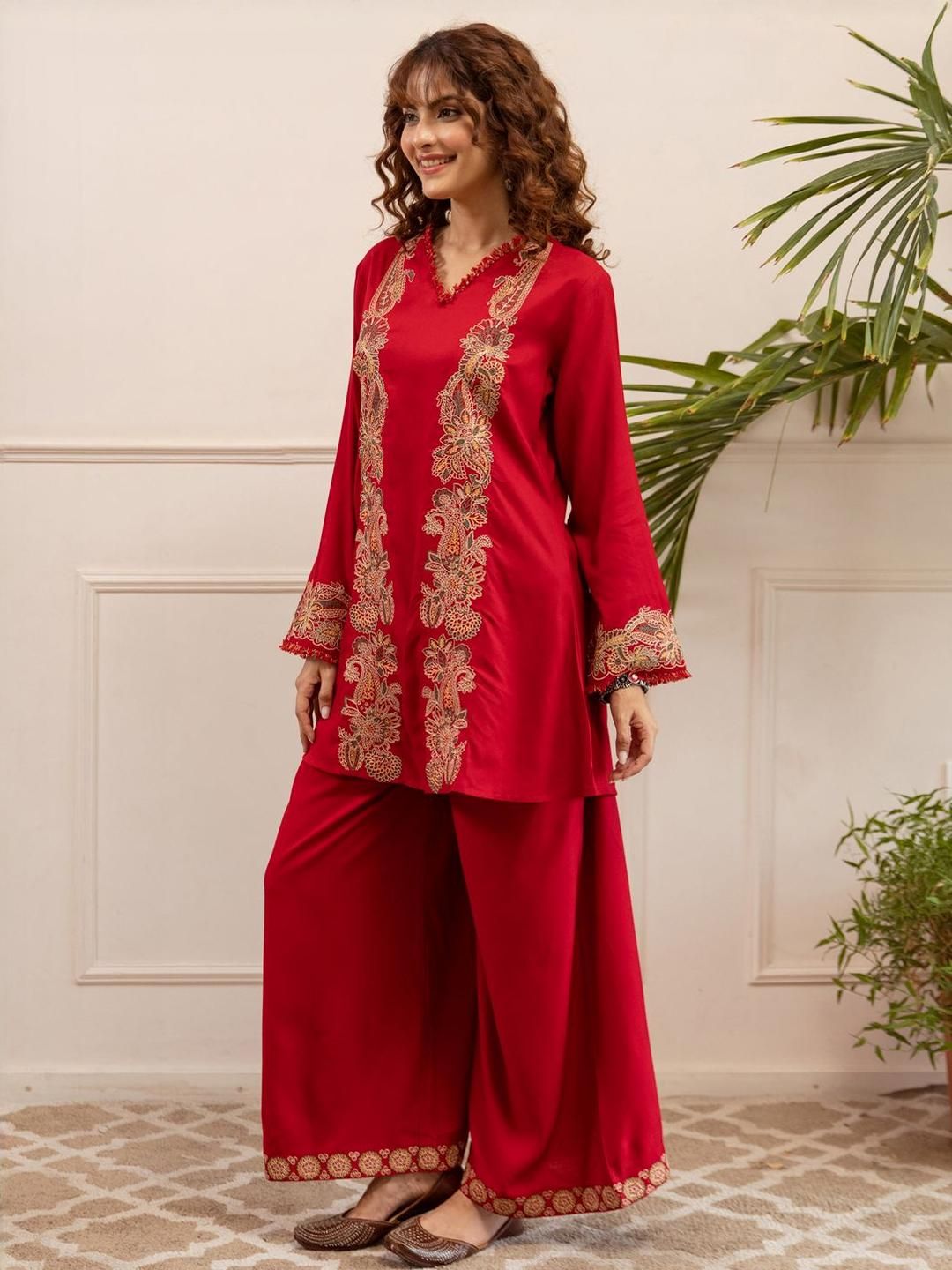 Women Ethnic Motifs Embroidered A-Line Kurta with Palazzos
