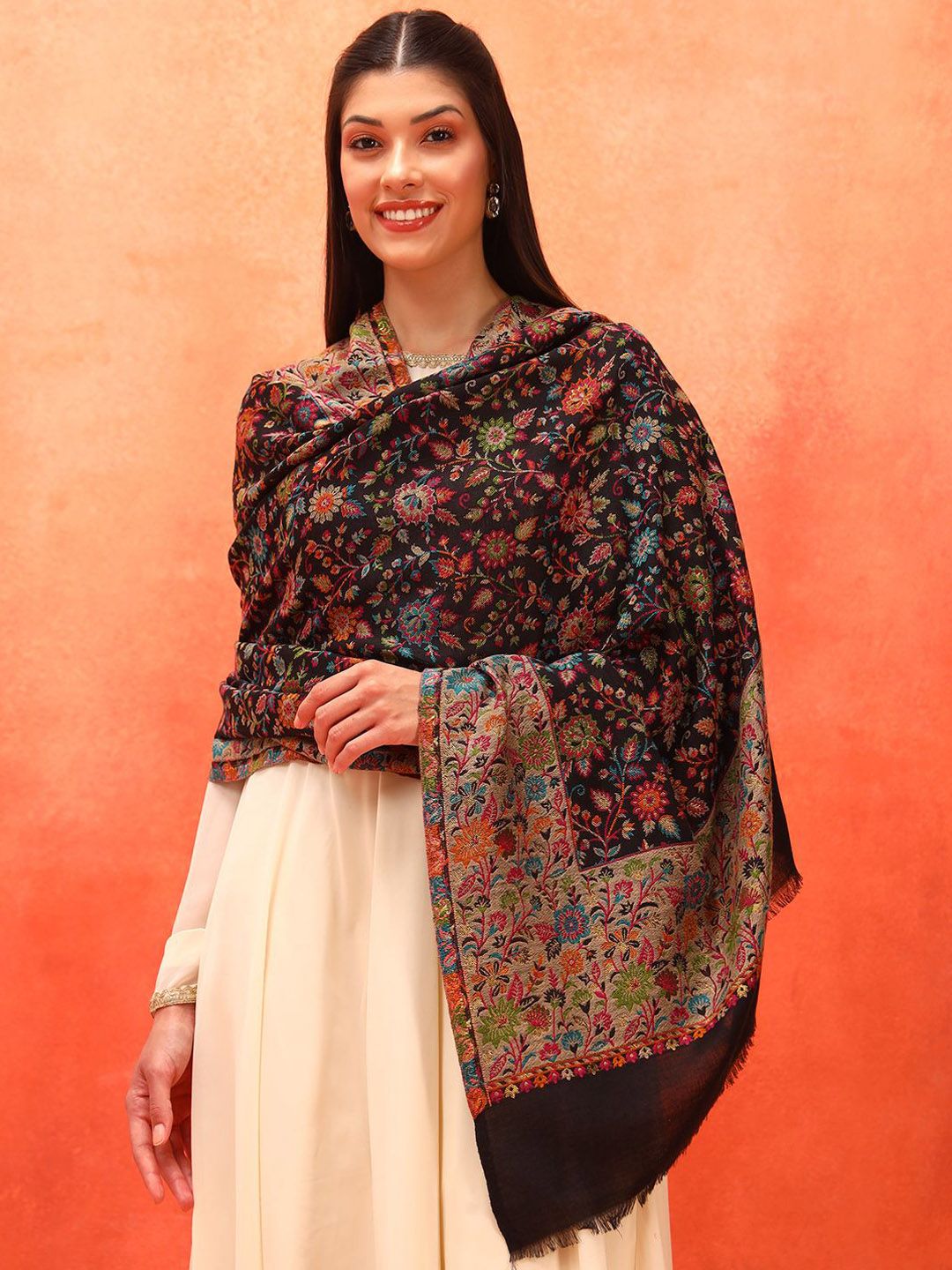 Dhiyona PA Floral Woven Design Woollen Acrylic Shawl