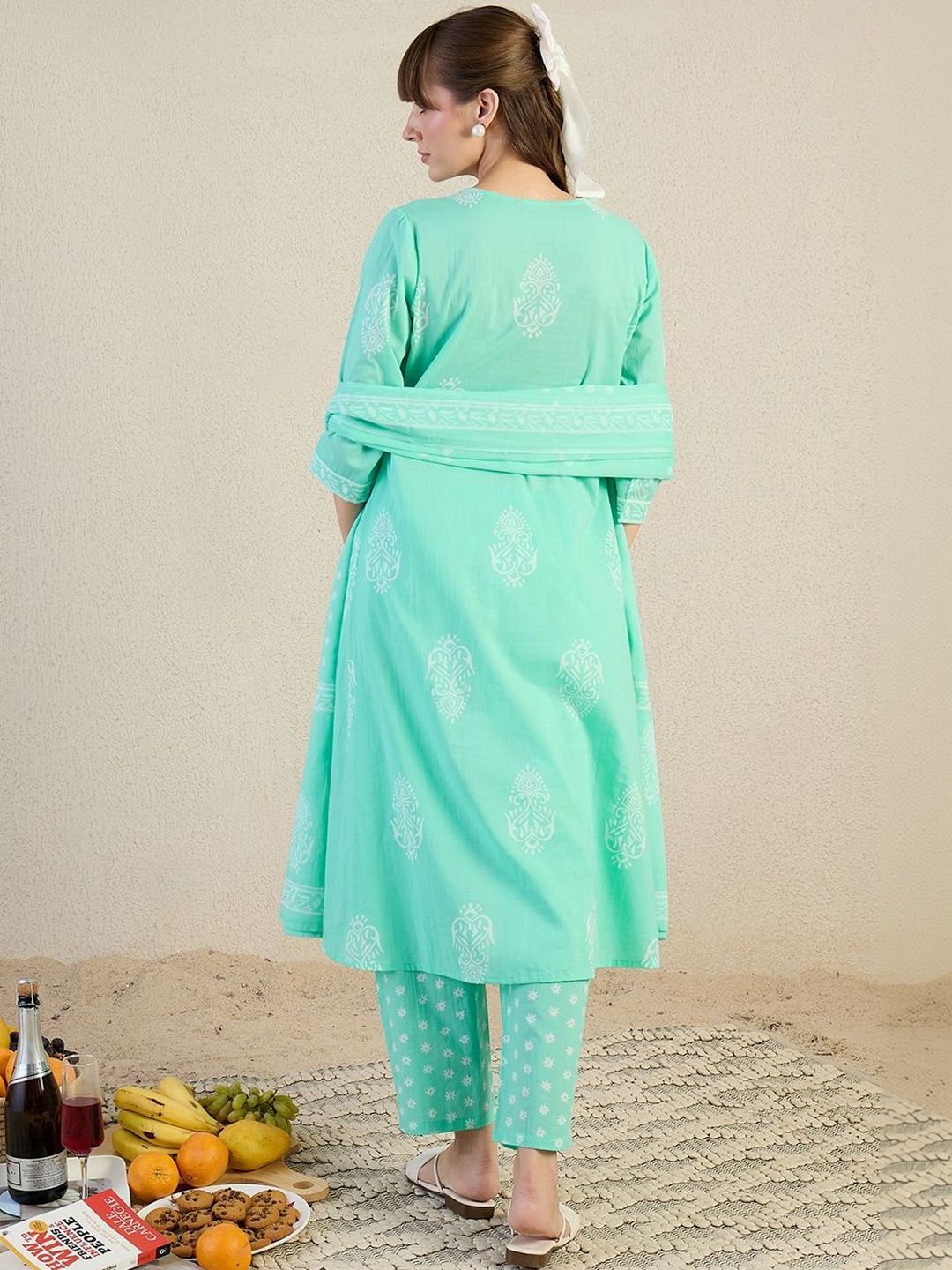 Women Ethnic Motifs Printed Regular Pure Cotton Kurta with Trousers & With Dupatta