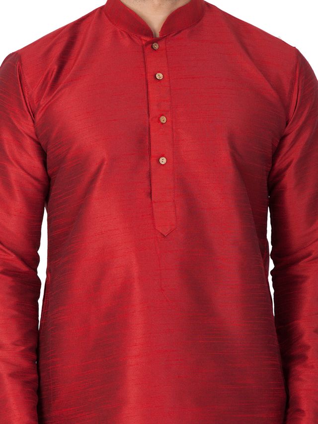 Men's Maroon Silk Blend Straight Kurta and Dhoti Set