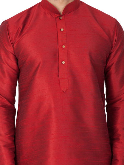 Men's Maroon Silk Blend Straight Kurta and Dhoti Set