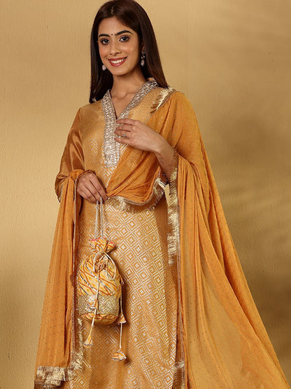 Dhiyona PD Women Woven Design Straight Kurta With Trouser And Dupatta
