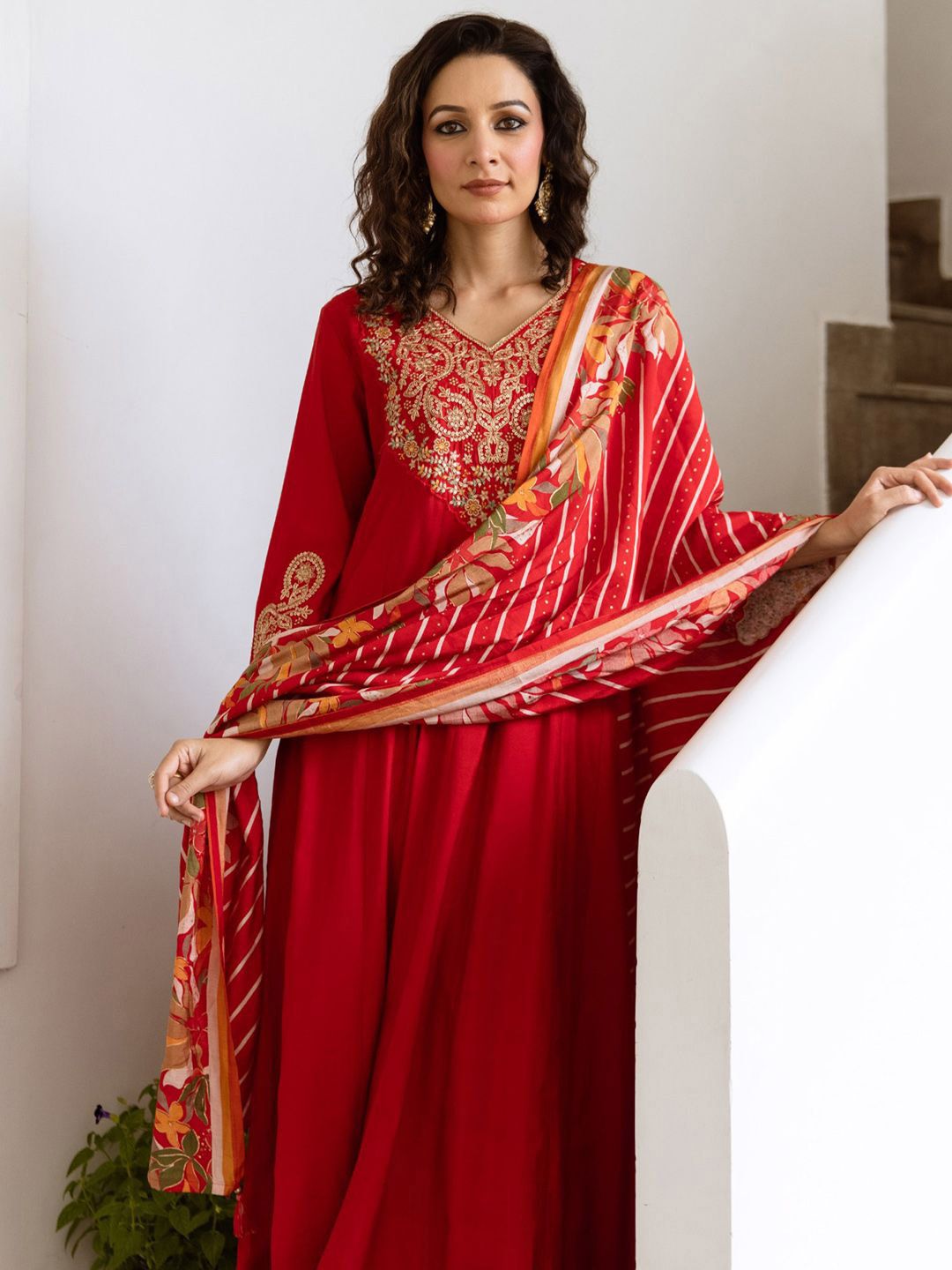 Dhiyona IE Women Ethnic Motifs Embroidered Empire Kurta with Trousers & With Dupatta