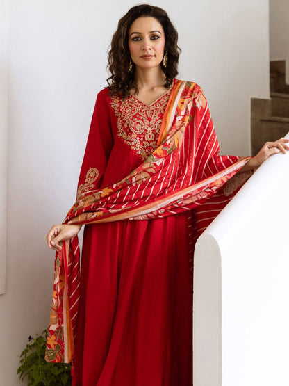 Dhiyona IE Women Ethnic Motifs Embroidered Empire Kurta with Trousers & With Dupatta