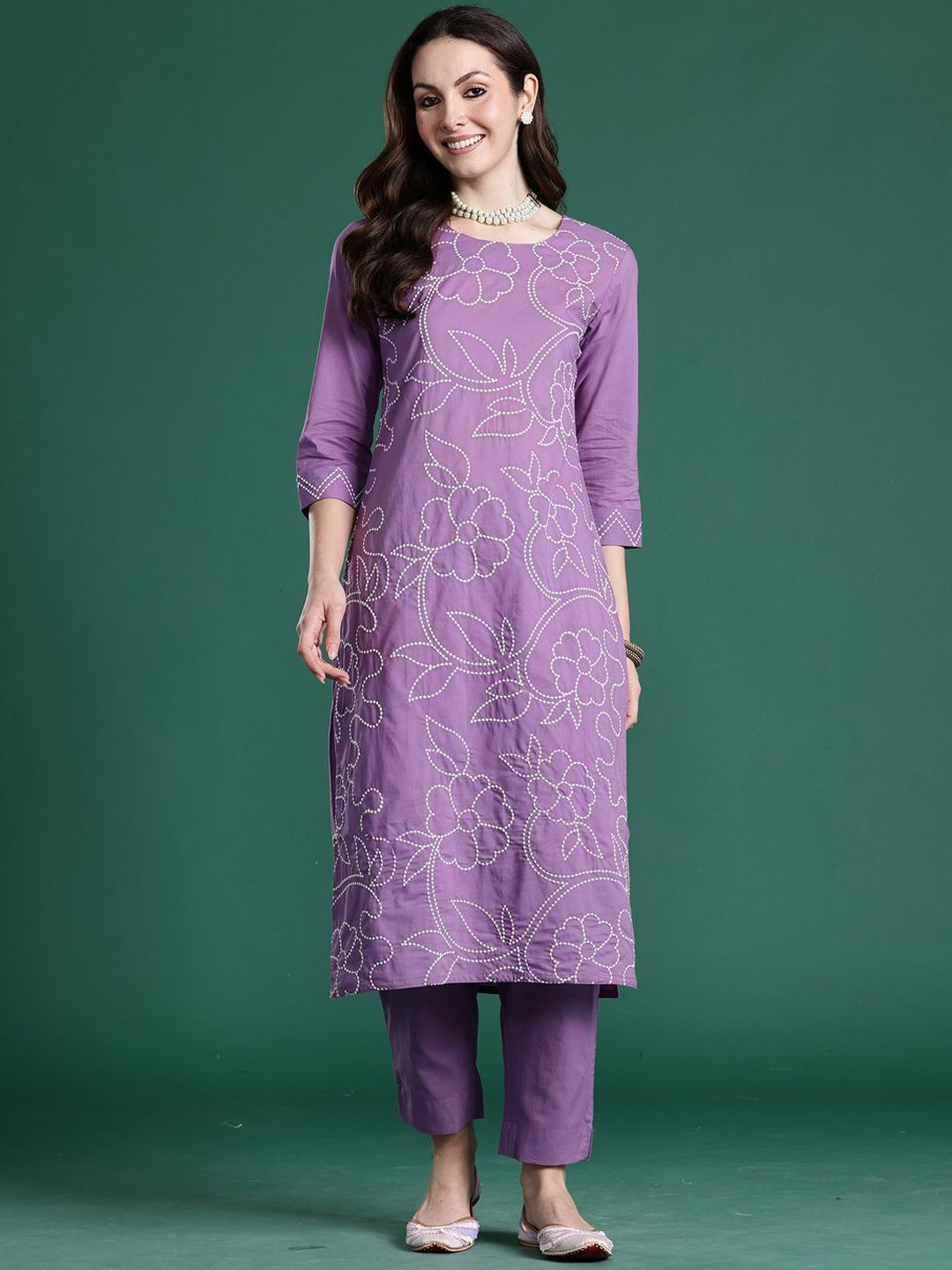 Dhiyona IE Embroidered Pure Cotton Top With Trousers Co-Ords
