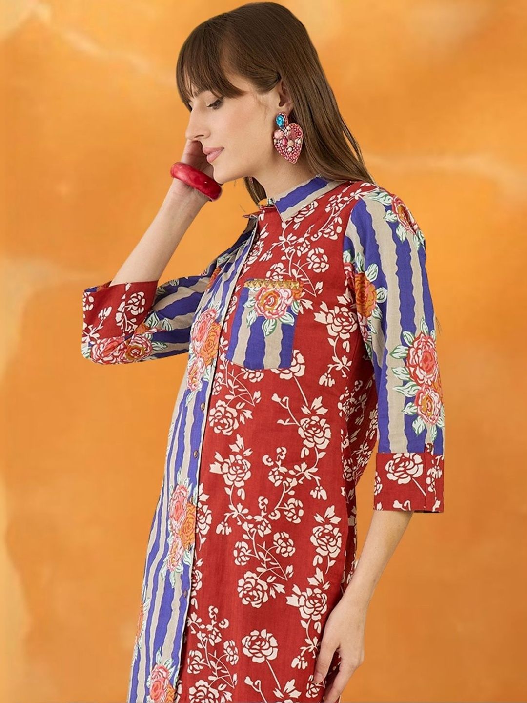Dhiyona IE Women Floral Printed Regular Pure Cotton Kurta with Trousers