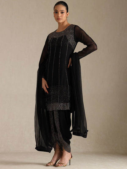 Dhiyona SO Women's Women Floral Embroidered Beads and Stones Kurta with Dhoti Pants & Dupatta