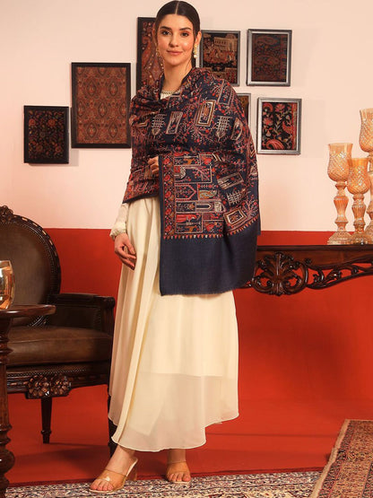 Dhiyona PA Arwina Pure Wool Ethnic Motifs Embroidered Shawl