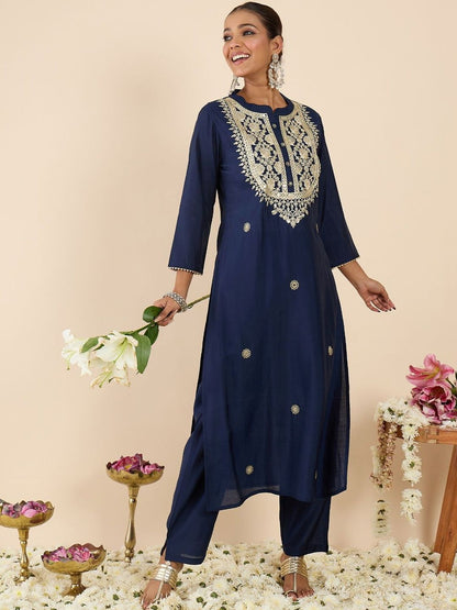 Dhiyona IE Printed Mandarin Collar Three-Quarter Sleeves Top With Trousers