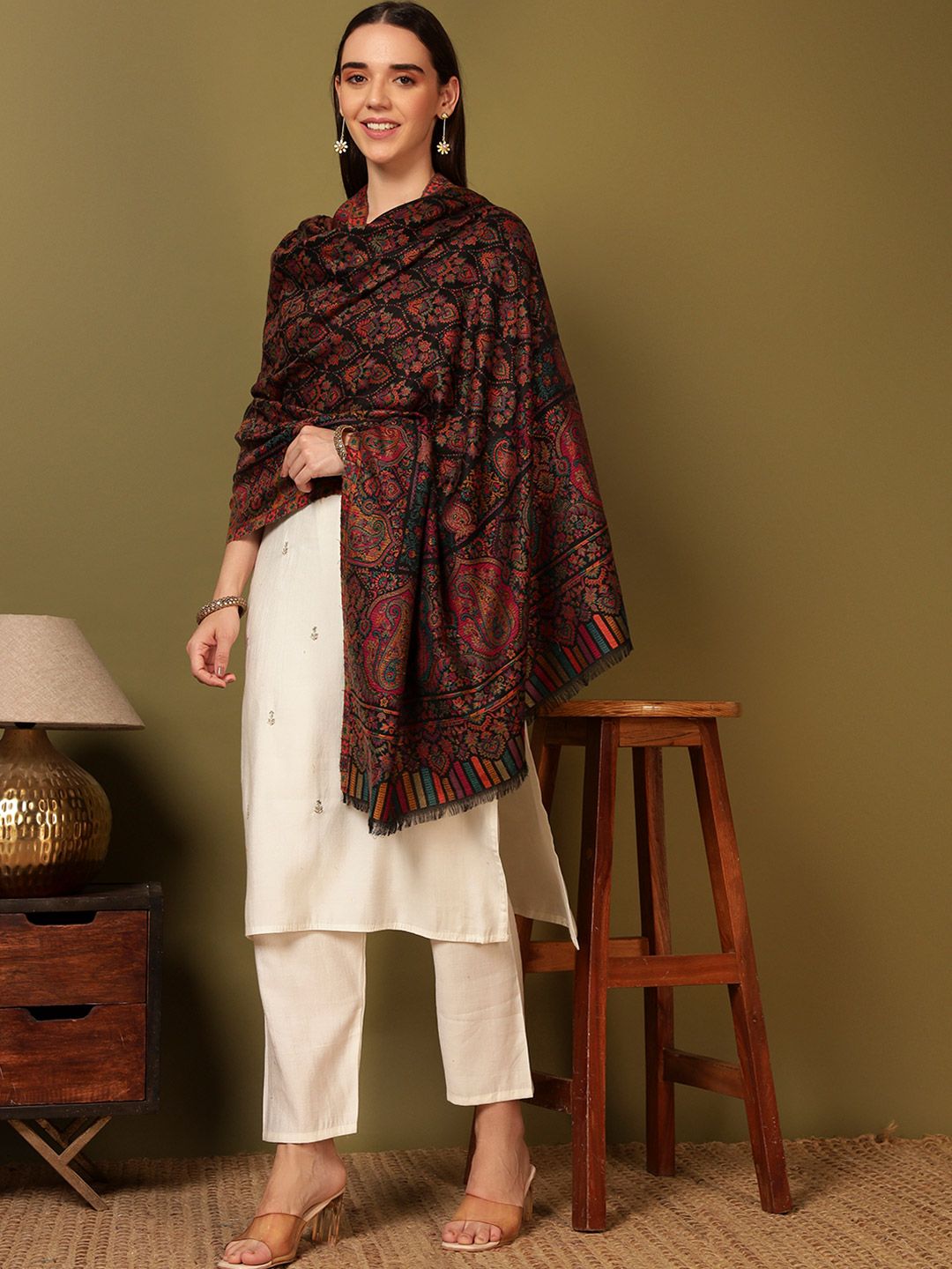 Dhiyona PA Gulraiz Ethnic Motifs Woven Design Kani Woolen Shawl