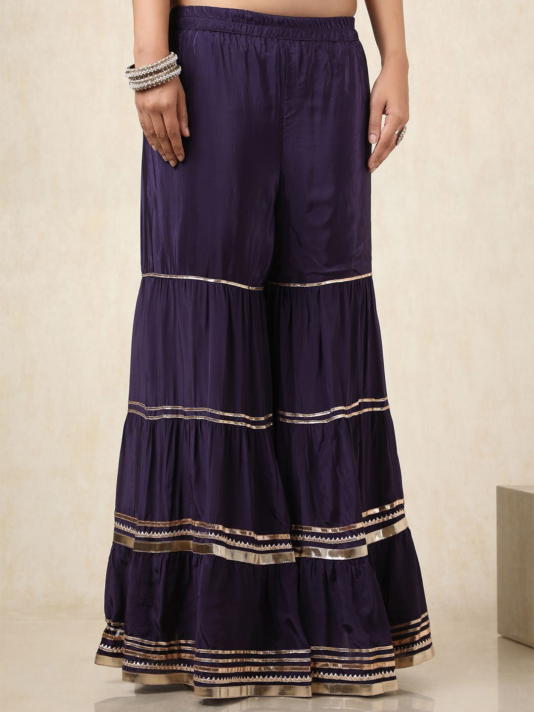 Dhiyona SO Women's Floral Embroidered Mirror Work Round Neck Straight Kurta With Sharara & Dupatta