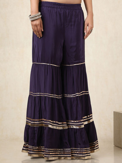 Dhiyona SO Women's Floral Embroidered Mirror Work Round Neck Straight Kurta With Sharara & Dupatta