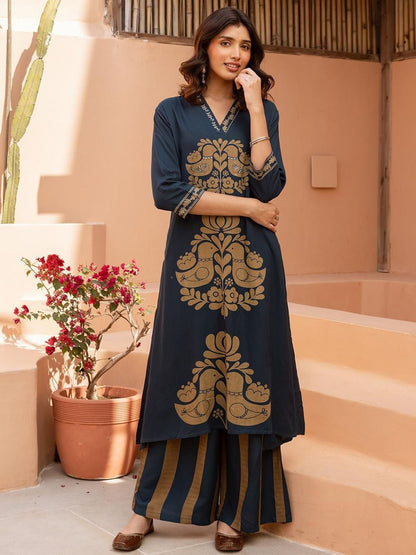 Dhiyona IS Women's Women Ethnic Motifs Printed Regular Kurta with Trousers