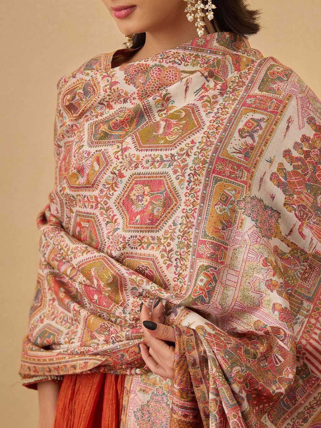 Dhiyona PA Darbari Ethnic Motifs Woven Design Kani Woolen Shawl