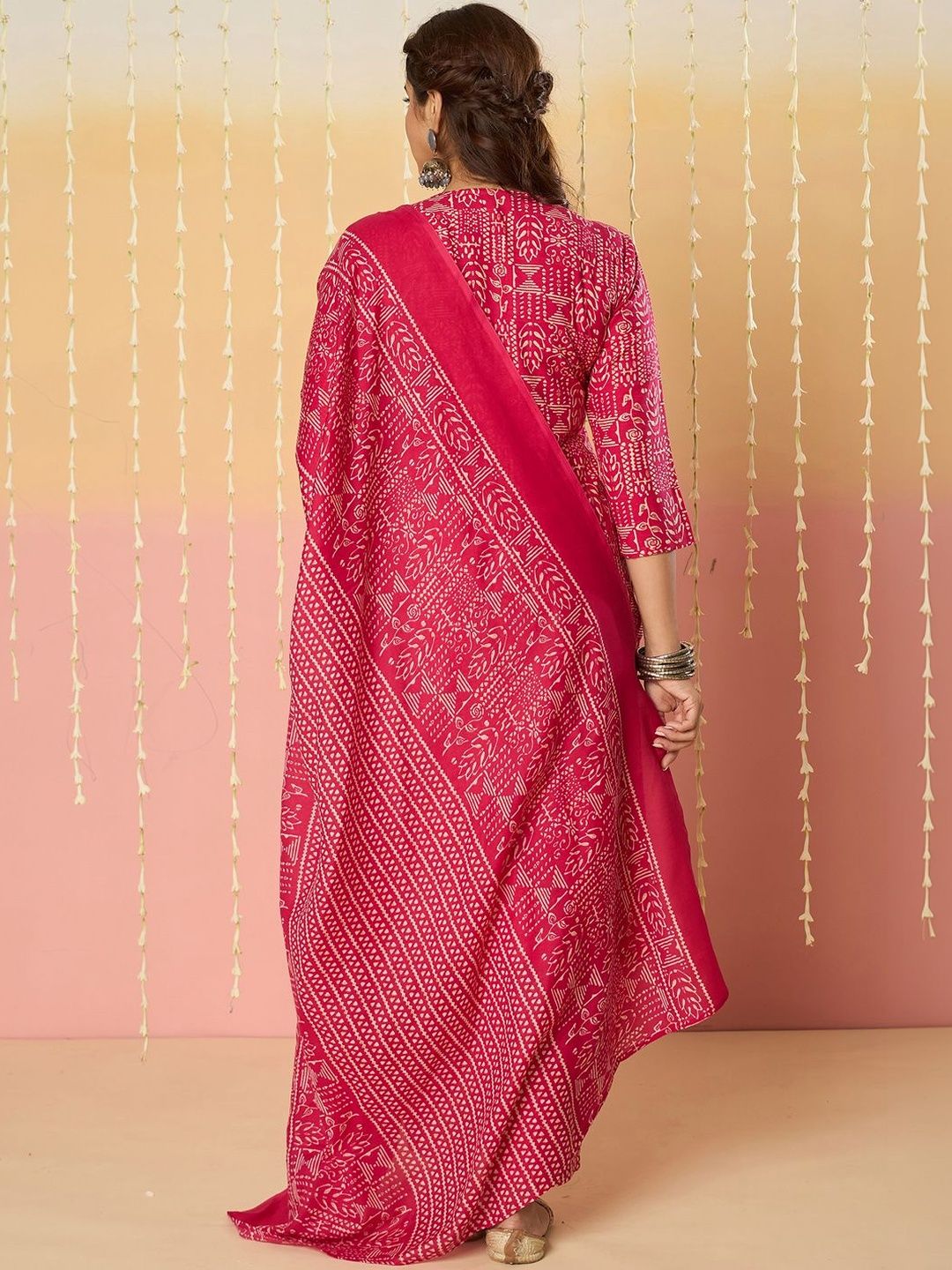 Women Ethnic Motifs Printed Regular Thread Work Pure Cotton Kurta with Trousers & With Dupatta