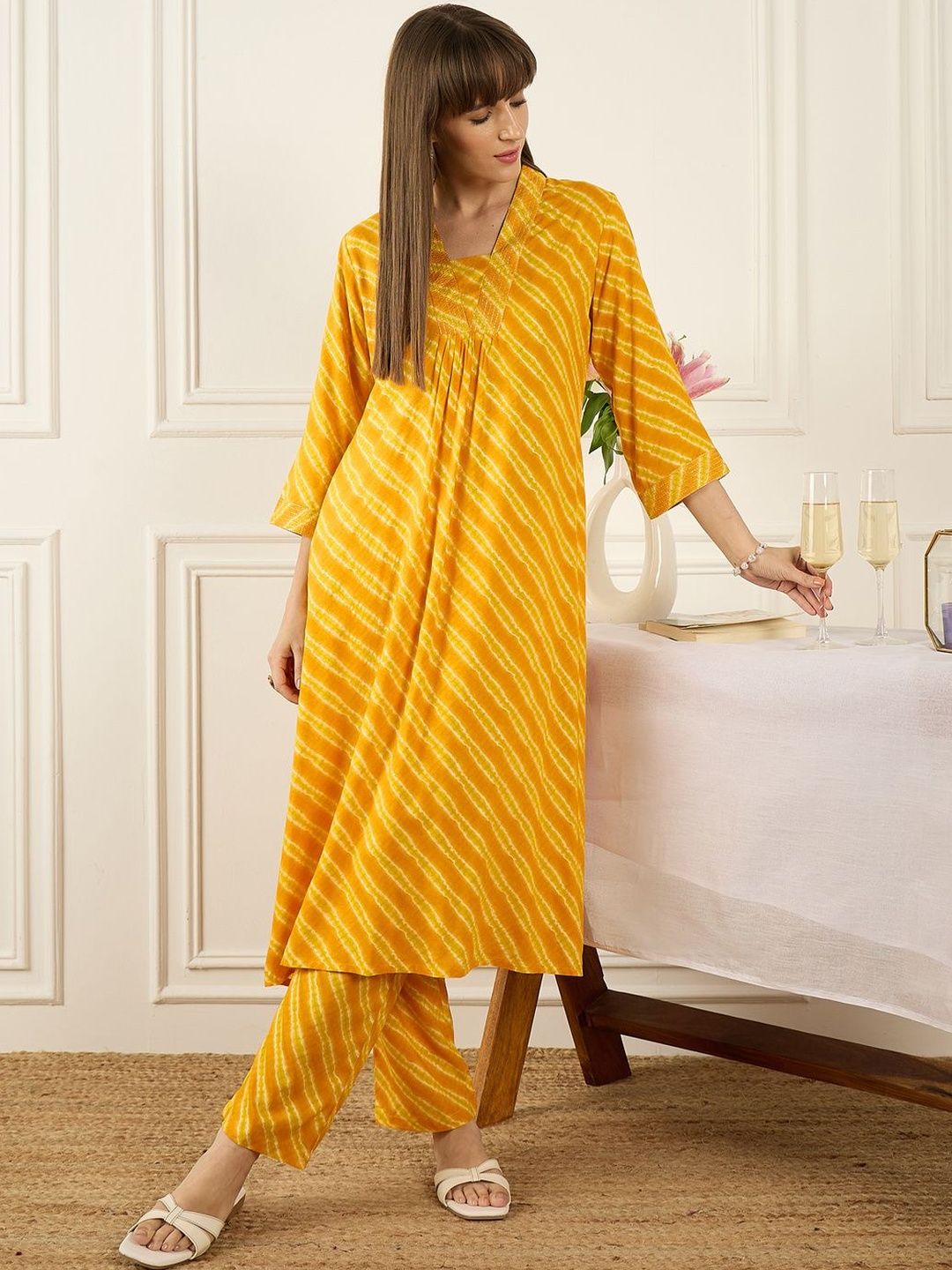 Floral Printed Thread Work Pure Cotton Kurta With Palazzos