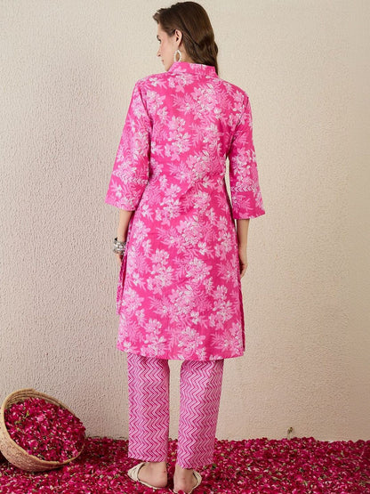 Women Floral Printed Regular Pure Cotton Kurta with Trousers