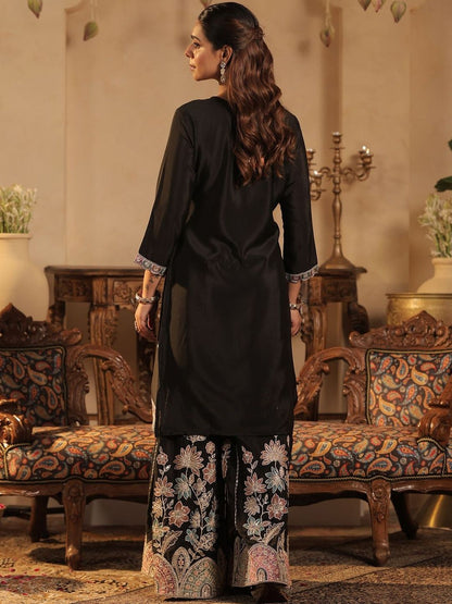 Dhiyona IE Ethnic Motifs Embroidered Thread Work Kurta With Sharara & Dupatta