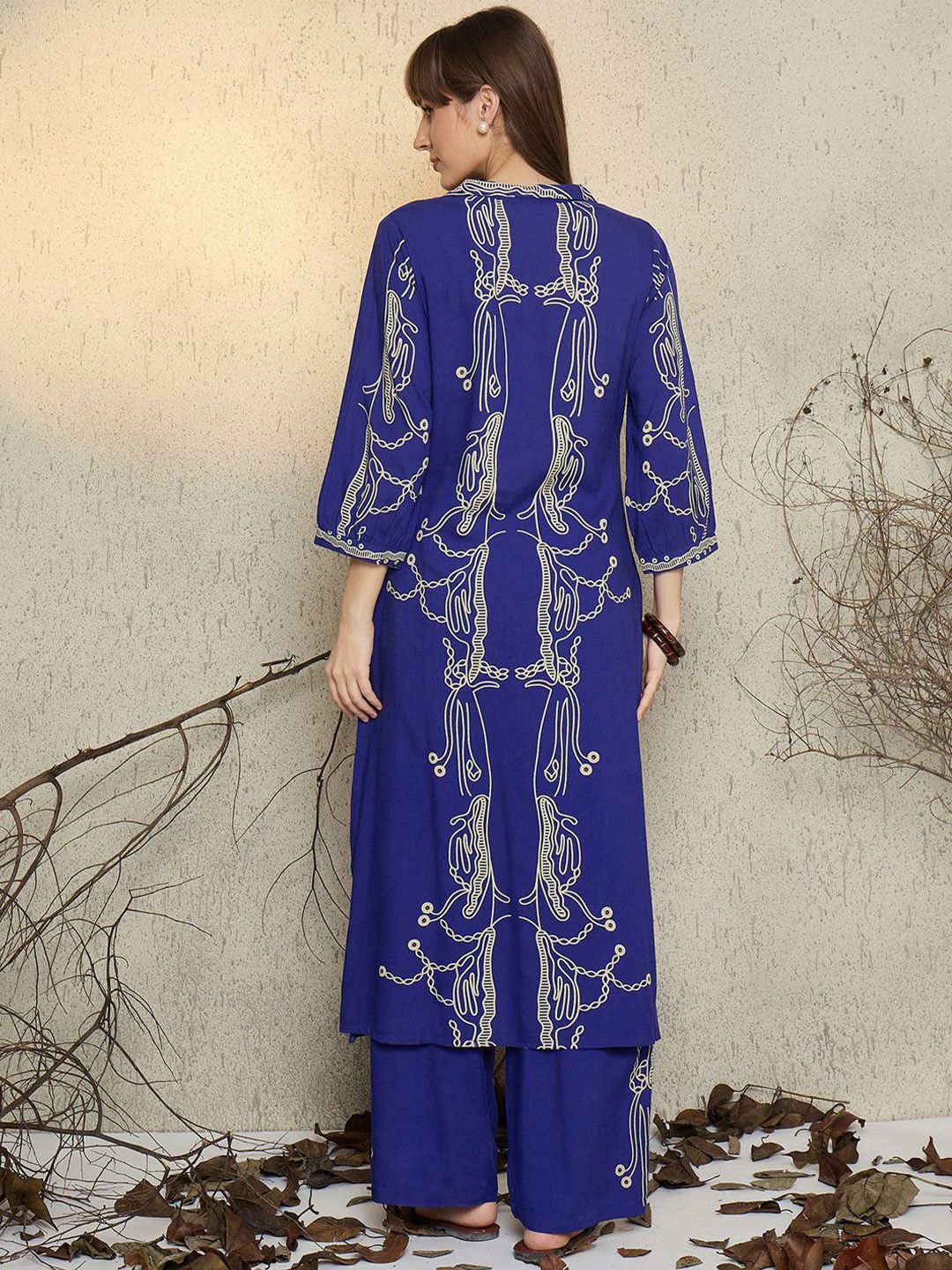 Dhiyona IE Women Printed Shirt Collar Top and Trousers Co-Ords